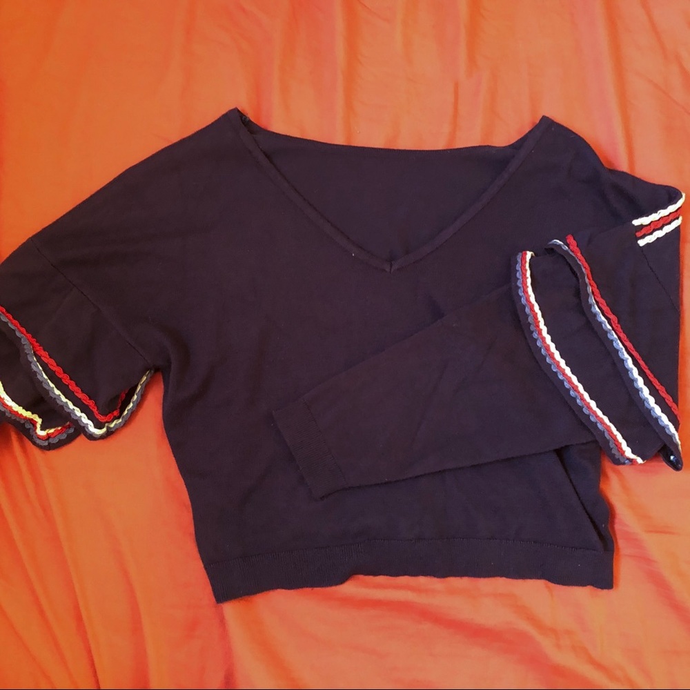 Navy Ruffled top - Picture 2 of 3